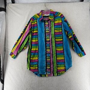 Sandy Starkman Shirt Top 90s Designer Multicolor Geometric Striped Rhinestone  L